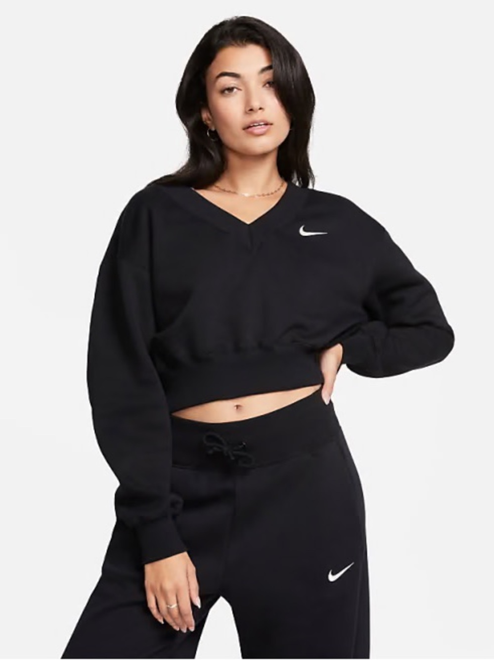 Black Nike V-Neck Cropped Sweatshirt
